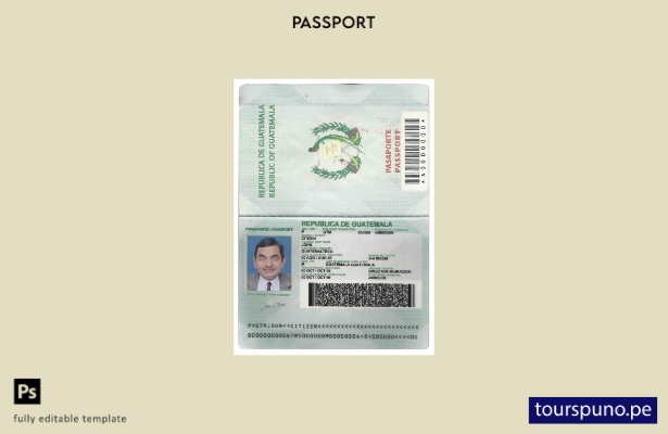 Plantilla de pasaporte de Guatemala lista para imprimir
